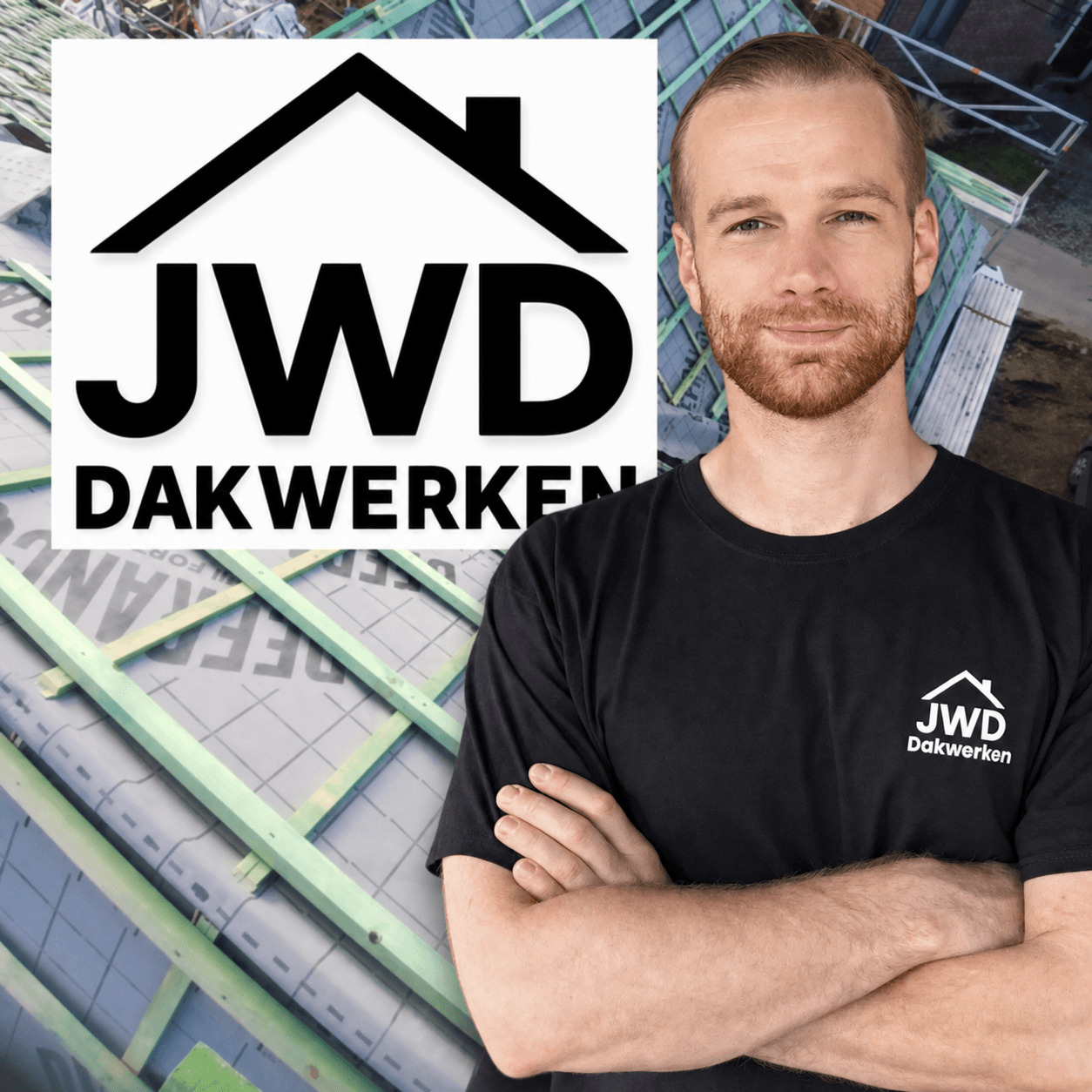 Jago Willems van JWD Dakwerken bij een dak in uitvoering in Herent